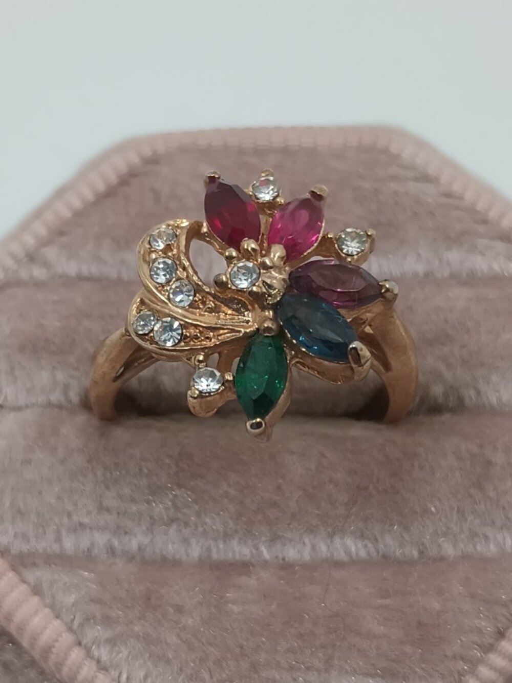 Yellow Gold Multi-gem Floral Ring sz 7